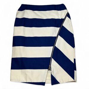 Navy White Striped Midi Skirt Size S Nautical Coastal Classic Summer